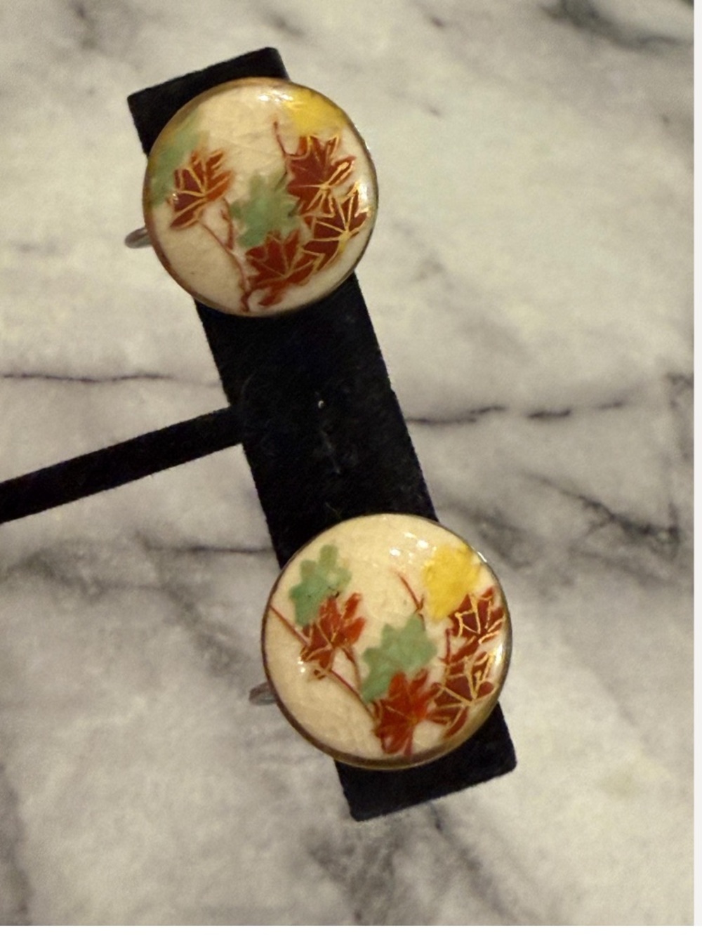 Cloisonné Floral Button Earrings Vintage Screw Back Whimsical